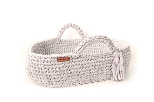 Baby Bassinet - Grey/Beige Crochet Basket