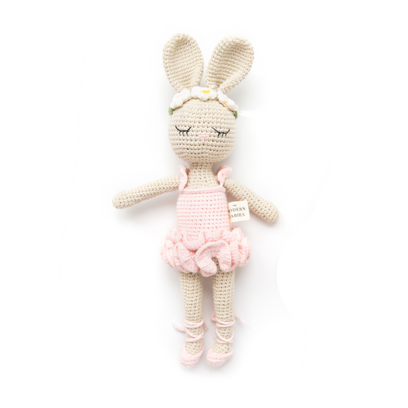Crochet Bunny Baby Doll with Flowers. Knitted Bunny Baby Doll. Bunny Doll with flowers on head.