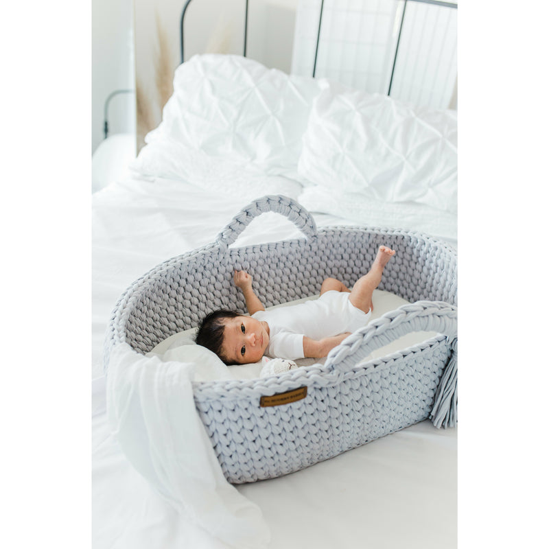 Baby Bassinet - Grey Crochet Basket