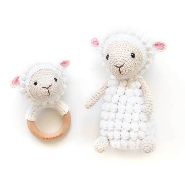 Lamb Sheep Baby Rattle, Baby Rattle, Crochet Lamb Rattle, Crochet Sheep Rattle. Crochet rattle and doll. Crochet Lamb Doll, Crochet Sheep Doll. Stuffed Animal Baby. Baby Stuffed Animal. Baby Animals.